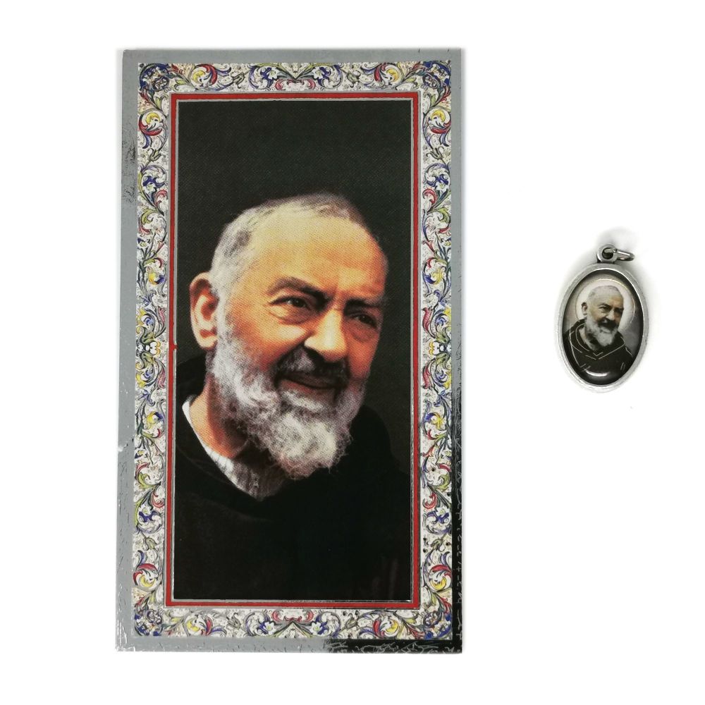  Catholic silver colour metal 2.5cm St. Padre Pio medal pendant and prayer 