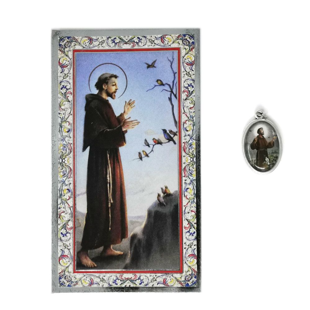 Catholic silver colour metal 2.5cm St. Francis of Assisi medal pendant and 