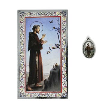 Catholic silver colour metal 2.5cm St. Francis of Assisi medal pendant and prayer 