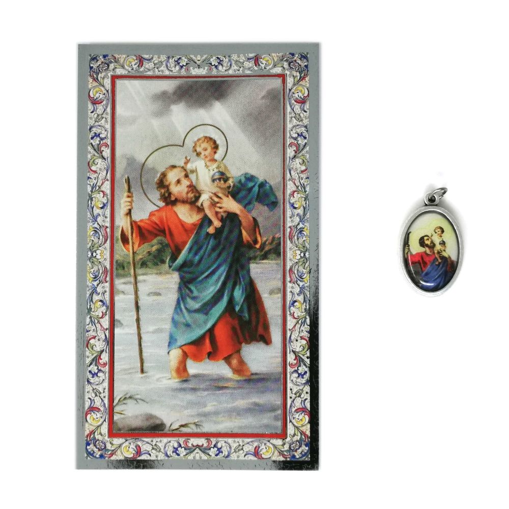  Catholic silver colour metal 2.5cm St. Christopher medal pendant and praye