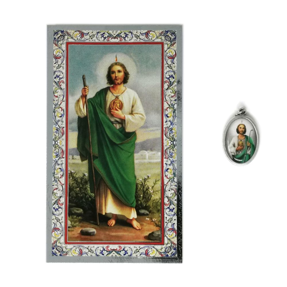 Catholic silver colour metal 2.5cm St. Jude medal pendant and prayer 