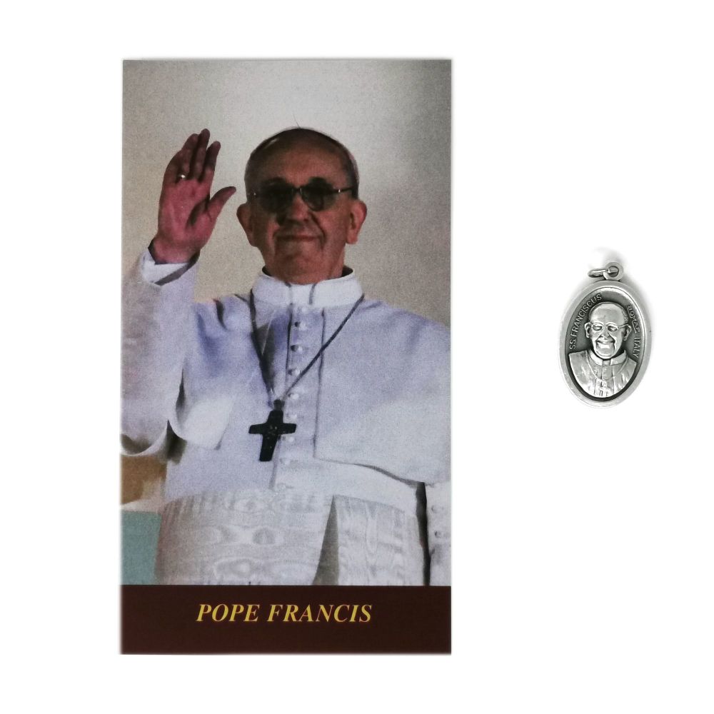 Catholic silver colour metal 2.5cm Pope Francis medal pendant and prayer 