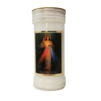 Catholic Divine Mercy candle 72 hour burn white 15cm with prayer