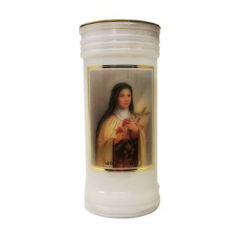 Catholic St. Theresa Little Flower candle 72 hour burn white 15cm with prayer