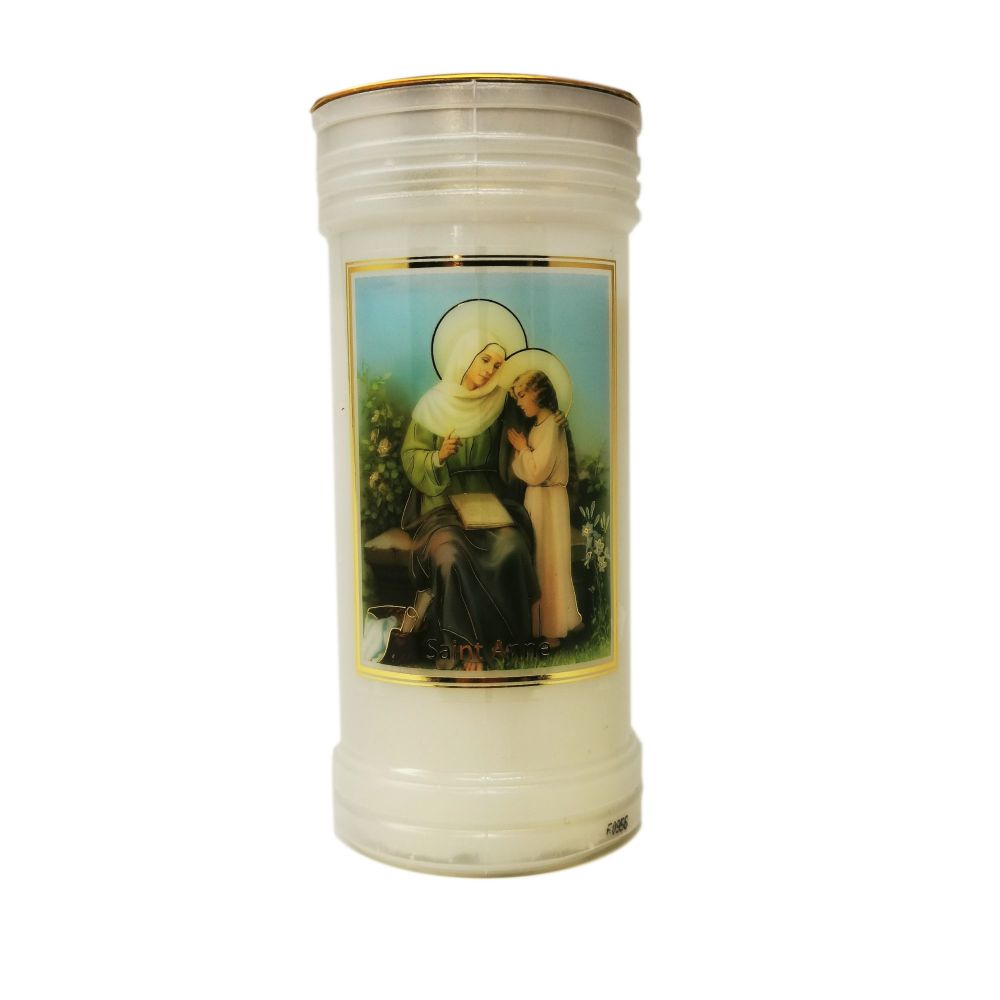 Catholic St. Anne candle 72 hour burn white 15cm with daily prayer 