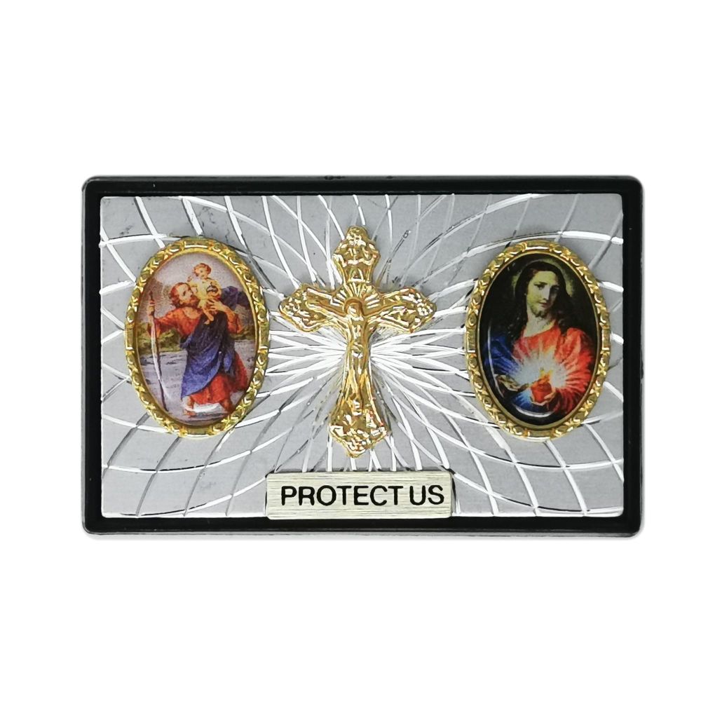  6cm Sacred Heart and St. Christopher car plaque sticker magnet auto gift 