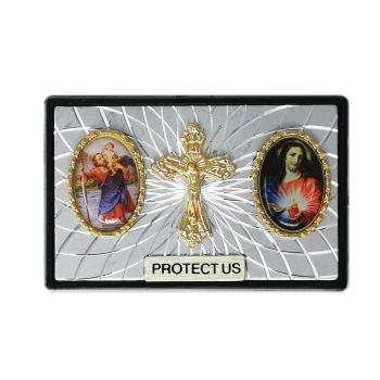 6cm Sacred Heart and St. Christopher car plaque sticker magnet auto gift