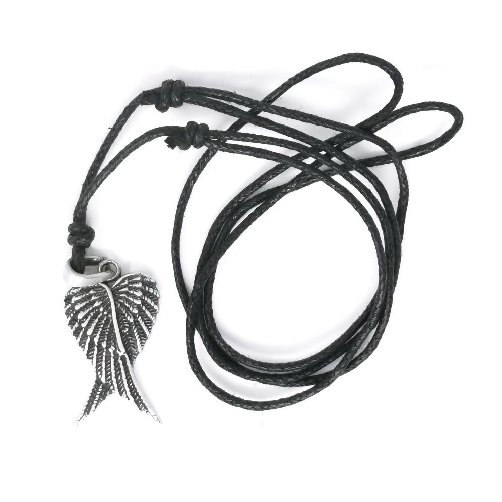  Pewter angel wings necklace on black adjustable cord nickel free 3cm penda