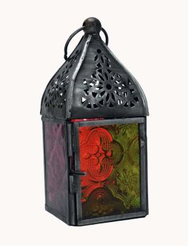  Antique style metal glass lantern candle holder tea light 13cm 