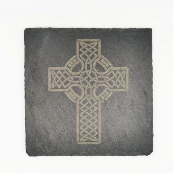  Laser engraved celtic cross coaster square 10cm padded feet gift 