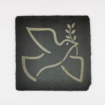  Laser engraved holy spirit dove coaster square 10cm padded feet Christian gift 