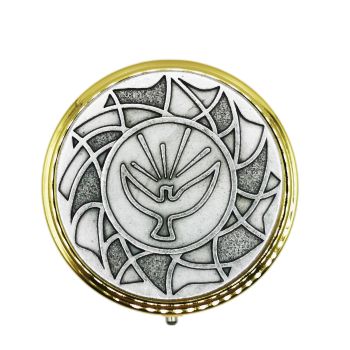 Dove Holy spirit Brass Pyx for hosts silver tone lid with hygenic liner for Communion wafer 6cm 