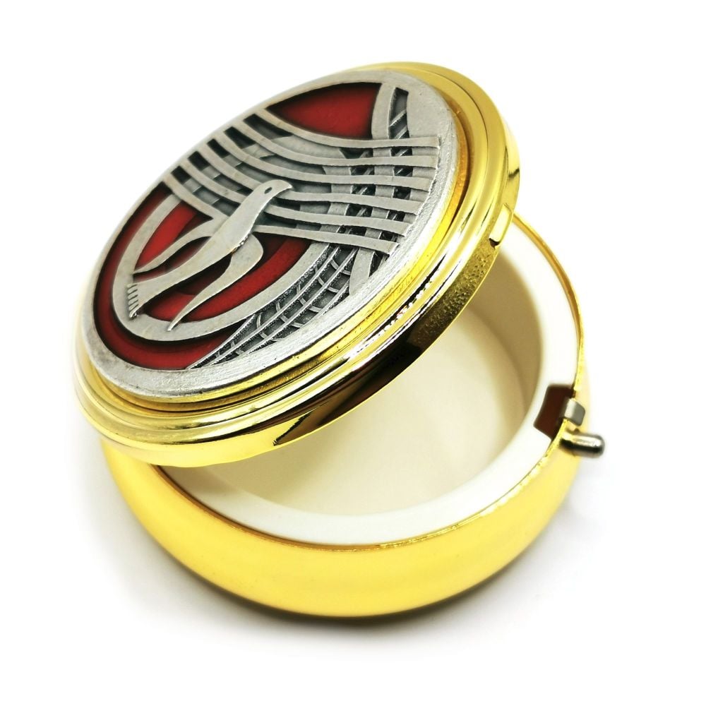 Holy spirit brass Pyx for hosts red enamel design with hygenic liner for Co