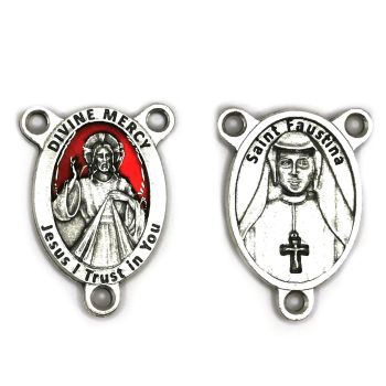  Divine mercy center junction for rosary beads red enamel detail St. Faustina reverse 2.5cm 