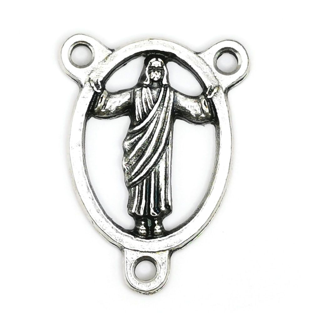  Risen Christ oval center junction for rosary beads connector silver colour