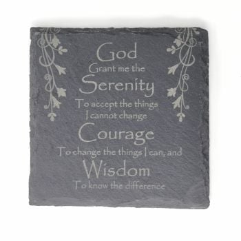  Serenity prayer coaster laser engraved slate square 10cm padded feet gift 