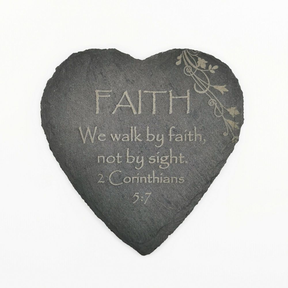  Corinthians Faith coaster heart shaped slate laser engraved 10cm padded fe
