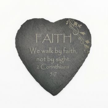  Corinthians Faith coaster heart shaped slate laser engraved 10cm padded feet Christian gift 