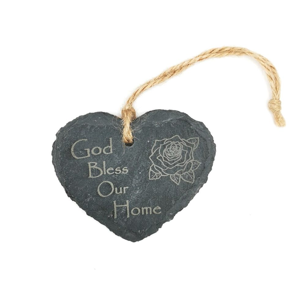  Rosary Heaven God Bless Our Home slate heart hanging lasered Christian gif