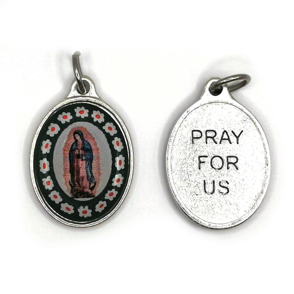  Murano style Our Lady of Guadalupe medal green colour flower design 2cm 