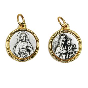  Scapular medal Sacred Heart of Jesus and Our Lady of Carmel medal in brass and silver tone 1.8cm 