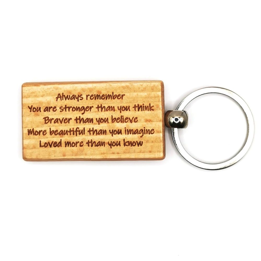 You are stronger than you think keyring lasered wood rectangular positive 9
