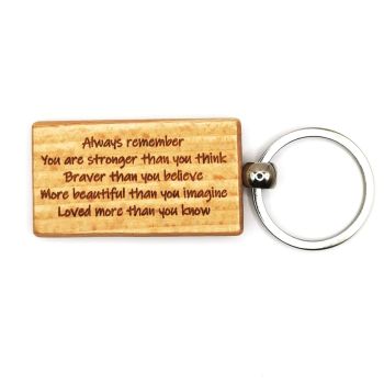 You are stronger than you think keyring lasered wood rectangular positive 9cm