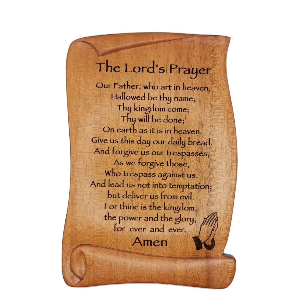 The Lord's Prayer wooden scroll plaque 15cm Praying hands image hanging or 