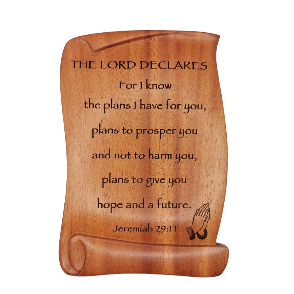 Plans Jeremiah 29:11 wooden scroll plaque 15cm Praying hands image