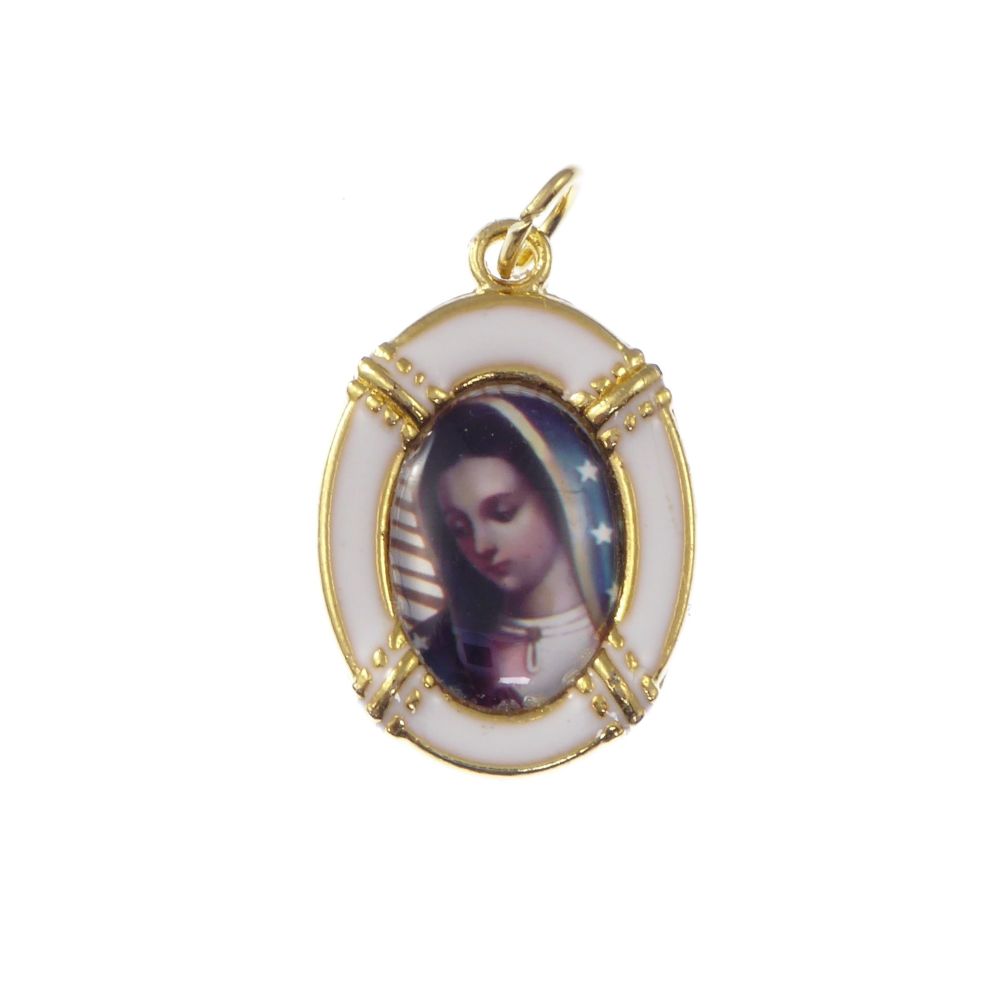2.5cm gold white Our Lady of Guadalupe medal Catholic pendant for rosary be