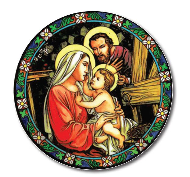 Holy Family suncatcher stained glass window sticker reusable 6 inch sun cat