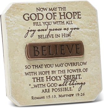 Believe All Things Are Possible Sandstone 3.75" Cast Stone Bronze effect stand