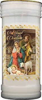 Christmas Candle Nativity Scene Holy Family picture candle 62 hour burn 14.5cm
