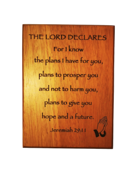 The Lord Declares Plans Jeremiah mahogany wall plaque 15.8cm praying hands gift