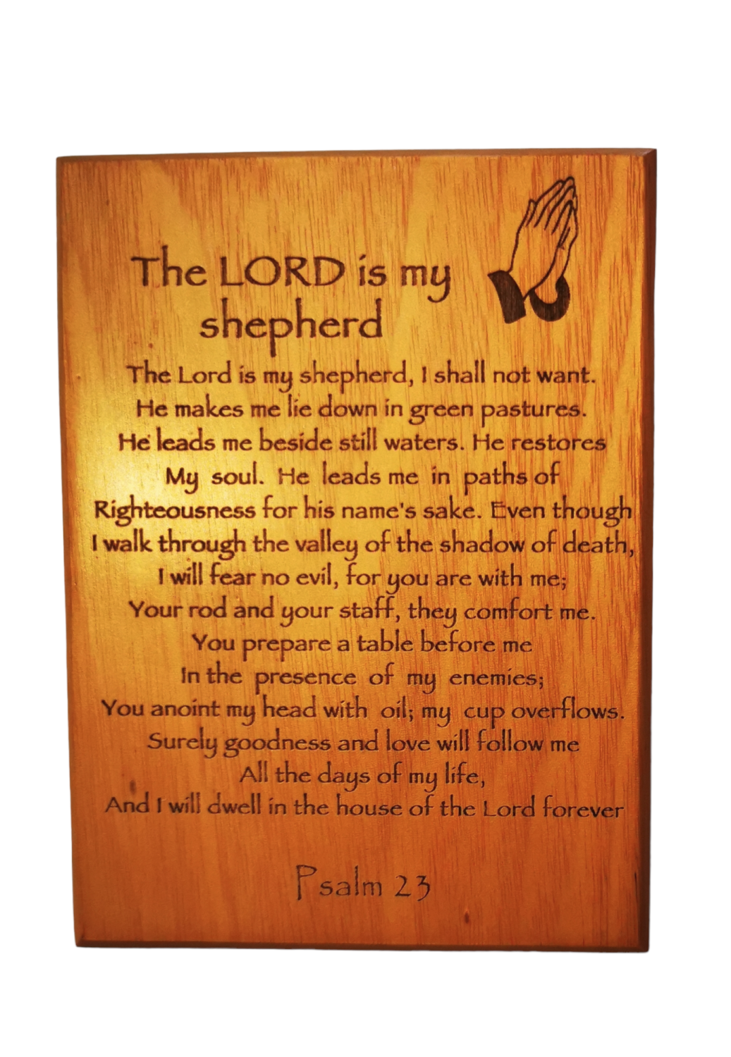 The Lord is my Shepherd mahogany wall plaque 15.8cm praying hands gift Psal