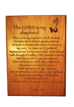 The Lord is my Shepherd mahogany wall plaque 15.8cm praying hands gift Psalm 23