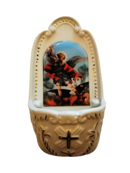 St. Michael small Holy water font 14cm gift porcelain Catholic