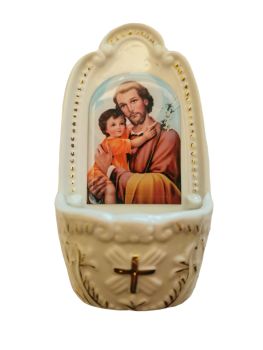 St. Joseph small Holy water font 14cm baby Jesus gift porcelain