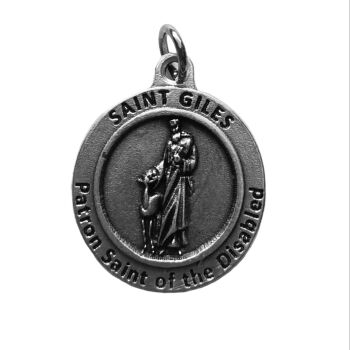 Saint Giles silver colour medal 2cm Patron of the disabled Catholic gift