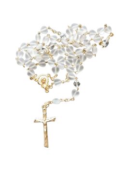 Clear white matte colour heart shaped glass rosary beads gold chain