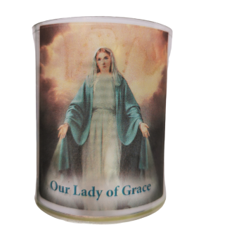 Our Lady of Grace votive candle holder with battery flickering light 5.8cm