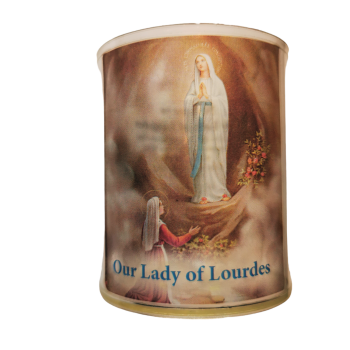 Our Lady of Lourdes votive candle holder with battery flickering light 5.8cm