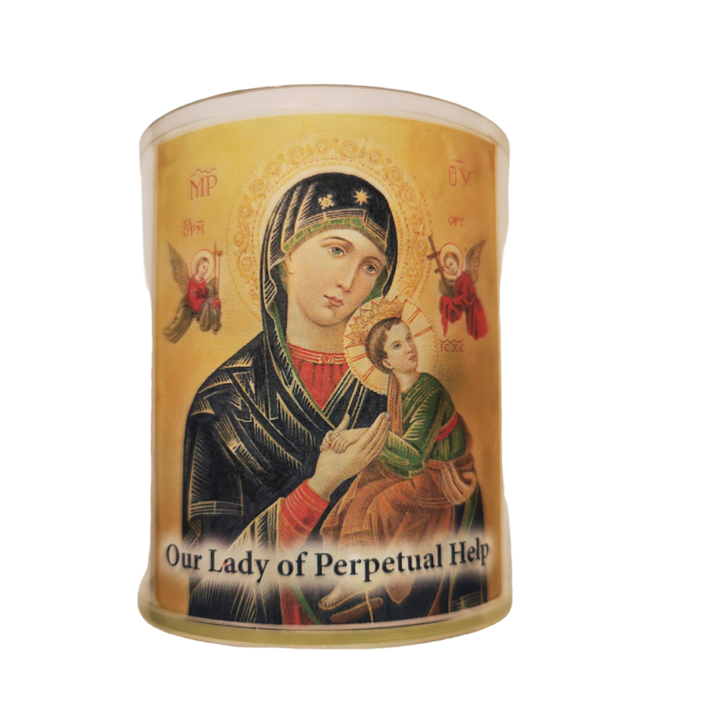 Our Lady of Perpetual Help votive candle holder - battery flickering light 