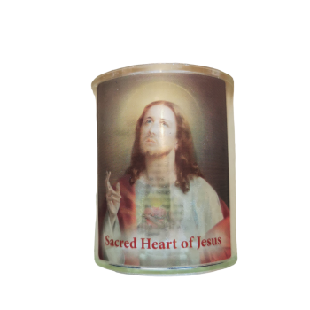 Sacred Heart of Jesus votive candle holder with battery flickering light 5.8cm