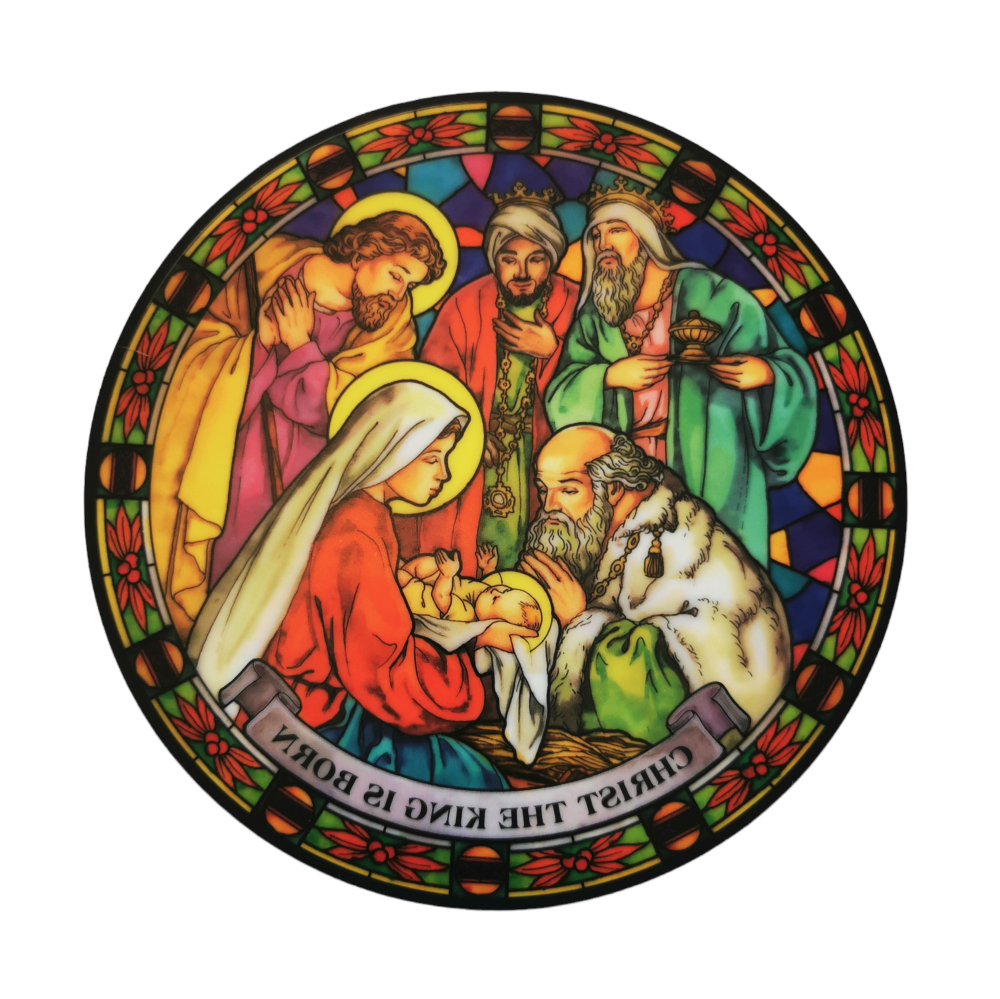 Christ the King is Born suncatcher stained glass window sticker 14.5cm sun 