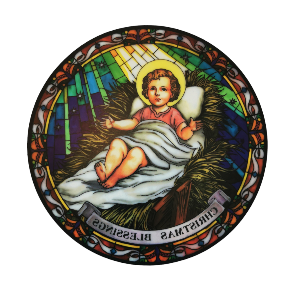 Christmas Blessings suncatcher stained glass window sticker 14.5cm sun Jesu
