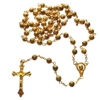 Gold rose flower rosary beads solid metal beads gold alloy heavy 7mm beads