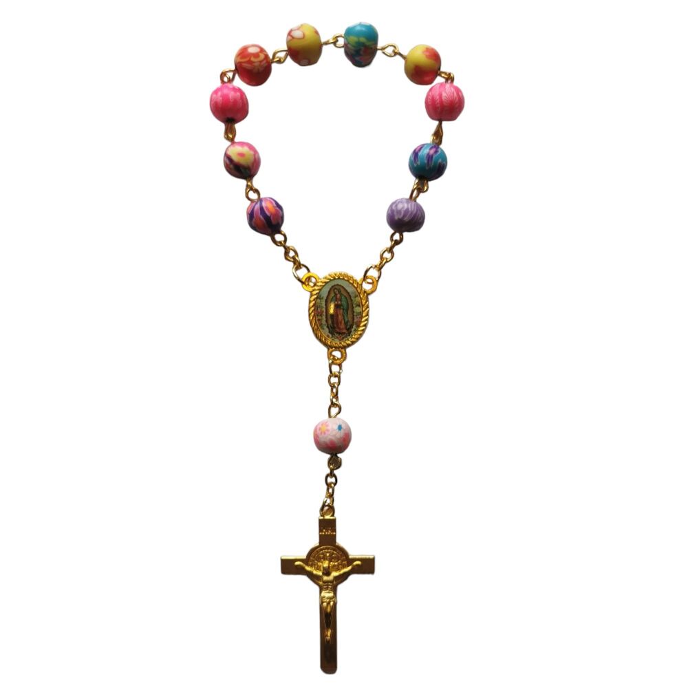 Rainbow one decade rosary beads pocket gold colour metal 8mm beads