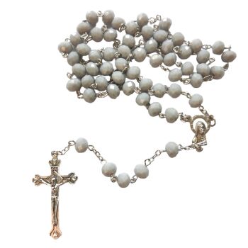 Grey glass rosary beads faceted 8mm beads Catholic prayer