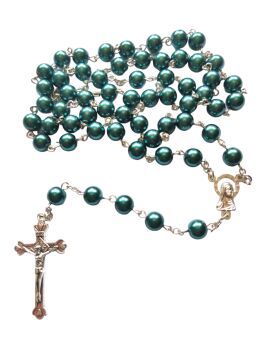 Green blue rosary beads large round 8mm Catholic prayer